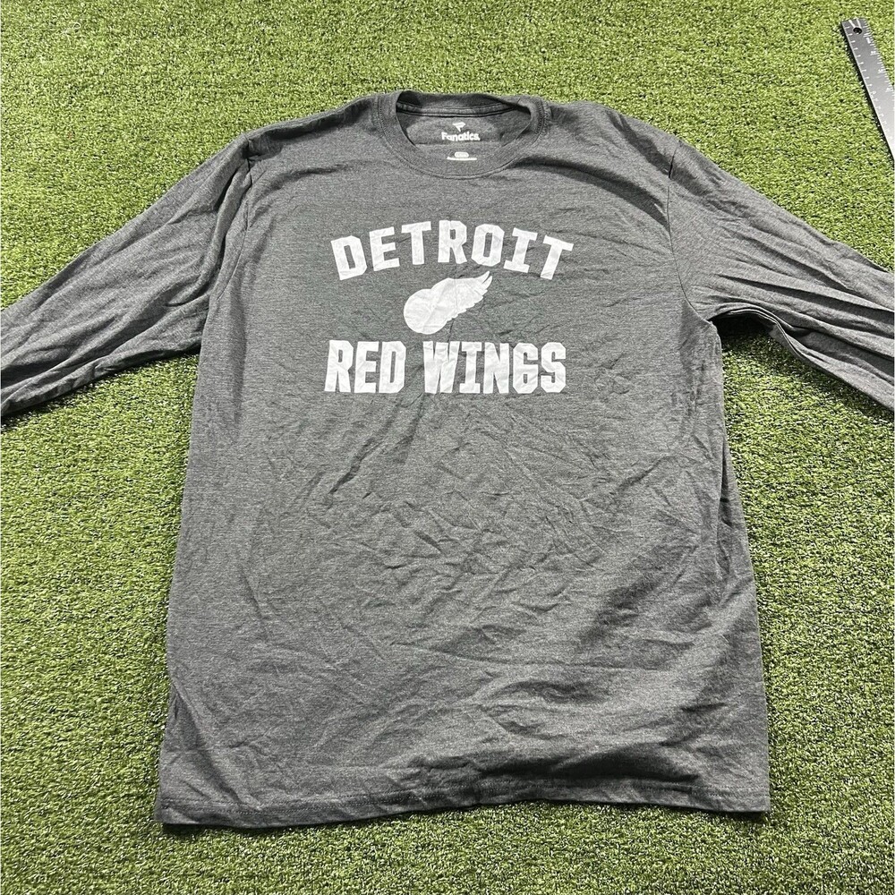 NHL Fanatics Mens L Detroit Red Wings Long Sleeve Shirt Gray NWOT